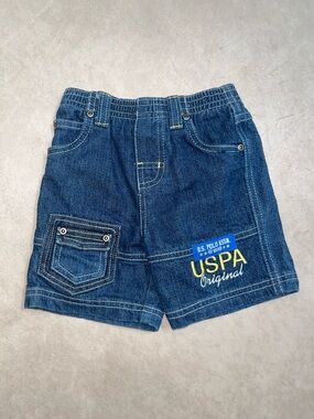 U.S. Polo Assn. Dark Blue Denim Kids Shorts with Yellow Logo Y2K